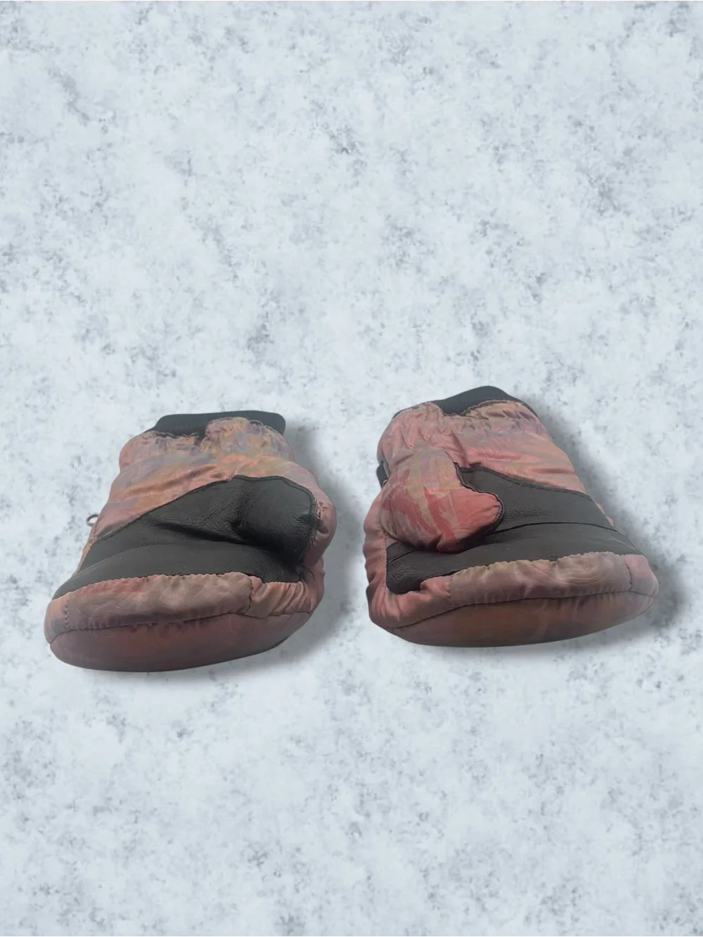 Vintage 90s Obermeyer Iridescent Liquid Satin Ski Mittens Pink Copper Medium